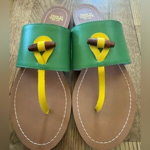 <SOLD> Frances Valentine Sandals in Yellow & Green. Rubber sole. Size 6.5 w.